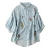 Bluzki damskie ycmyunyan chiński w stylu koszule lato 2024 haft vintage luźne krótkie rękawowe ubrania damskie damskie ubrania