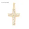 AAA GEMS Hip Hop Moissanite Collection Solid 14K Yellow Gold Baguette Diamond Fashion Cross Pendant For Men