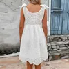 Sommer Frauen Kurzes Kleid V-ausschnitt Ärmellose Kleider Für Elegante Jacquard Design ALine Party Boho 240326