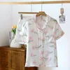 Hemkläder Summer tryckt pyjama Tvåbit Set Loose Bekväm bomulls cardigan Women's Wear Kawaii Nighty