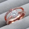 Cluster Ringe 2024 Mode Rose Gold-Farbe Braut Sets Zirkon Schmuck Für Frauen Hochzeit Engagement Luxus Jäten