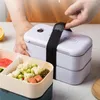 Dinnerware Bento Box Opp Bag Preferred Material Simple Shape Lattice Placement Easy To Clean Kitchen Bar Utensils Double Lunch 346g