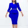 Vestidos casuais mulheres elegante bodycon vestido v pescoço meia manga apliques peplum cinto retalhos bainha pacote hip escritório senhora ol