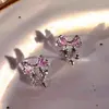 Boucles d'oreilles coréennes en Zircon pour femmes, bijoux tendance, mignon, cristal rose, personnalité Y2k, cadeaux de fête pour filles