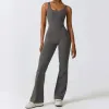 Kvinnors jumpsuits rompers Sexig ihålig backless Scrunch Gym Flare Jumpsuit Sport Leisure Women 1 Piece Clothing Yoga Dance Jump Suit Black Fitness Overalls 231202