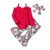 Clothing Sets Baby Girl Christmas Outfit Fall Knit Romper Ribbed Button Bodysuit Infant Flare Leggings Pants Winter Clothes