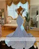 Longs dimonds Sky Blue Robes de bal Sirène Sclume en strass scintillantes cristaux Feathers Sequins For Black Girls Birthday Party Robe