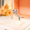 Pierścienie klastra super słodki różowy diament 925 srebrny pierścień prostokąta z wysokim promieniowaniem węglowym i fragmentarycznym cięciem