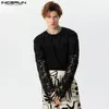 Men's T Shirts Fashion Casual Style Tops Incerun Lace Patchwork Hollowed Design T-Shirts Party Long Sleeped Camiseta S-3XL 2024