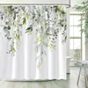 Cortinas de chuveiro floral para banheiro rosa Rosa Banho de flor de cortina de pano de fundo cinza Caso de poliéster Decoração de casa simples com ganchos