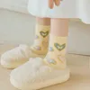 Women Socks Cartoon Floor Cute Butterfly Cloud Winter Thicken Cotton Fluffy Indoor Middle Tube Stockings Calcetines Mujer