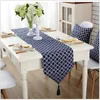 Table Runner Simple Geometric Patterns Jacquard Runner. Exquisite Cloth. Classic Beige And Pastel Blue Tablecloth.