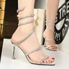 Dress Shoes Sexy Nightclub Party Women's Stiletto Heels High Serpentine Wrap With Rhinestones Ankle Sandals