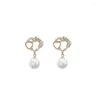 Boucles d'oreilles pendantes S925Silver Aiguille Exquise Diamants Colorés Fleur Perle Pour Les Femmes Mode Coréenne Lumière De Luxe Polyvalent Boucle D'oreille Cadeau