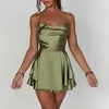 Casual Dresses Solid Color Suspender Satin Dress Summer Sexy Low Cut Elegant Lady Skirt Party Wrap Hip For Women In Stock