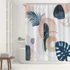 Rideaux de douche abstrait feuille de palmier rideau esthétique plante tropicale rouge soleil banane minimaliste mignon médiéval art moderne décor de bain