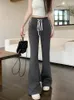 Pantalon Femme Benuynffy Y2K Casual Bow Imprimer Flare Femmes 2024 Printemps Mode Coréenne Sweet Girls Cordon Taille Tricot Slim Pantalon