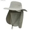 ワイドブリム帽子バケツ帽子日焼け止め漁師帽子取り外し可能なマスク首保護布メンズ釣り帽子屋外の防水ビーチハットL240402