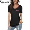 Kvinnors T-skjortor Summer Chest Pocket Casual Cotton Short Sleeve Solid Color V-Neck Matching T-Shirt Ladies Fashion Tees Tops