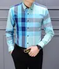 Designer Mens Dress Shirt Long Sleeve Natgual Casual Slim Silk T-Shirt Clothing Plaid Men Asian Szie S-3XL