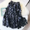 Qooth Women Polka Dot 3D Design Tulle Mesh Skirt Vintage Elastic Waist Long A-Line Tutu Skirt QT2176 240318