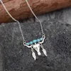 Pendant Necklaces 2024 Turquoise Colored Stones Jewelry Punchy Rodeo Gift STEER SKULL PENDANT Necklace for Women Bull Steer Western Necklace 240330
