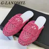 Chinelos 2024 na moda rosa vermelho respirável tecido toe-bag toe-muller sapatos antiderrapante plana casual para zapatillas mujer