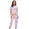 Thuis Kleding Vrouwelijke Pyjama Pak O-hals Comfy Loungewear Print Nachtkleding Vrouwen Pyjama Set Korte Mouw Shirtpants Katoen 2 Stuks