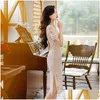 Ethnic Clothing 2023 Summer Slimming Chinese Style Cheongsam Daily Lace Hollow Out Young Bridesmaid Evening Party Dress For Drop Deliv Dhpin