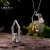 Colliers Lotus Fun Real 925 Silver Sterling Handmade Fine Bijoux Original Gold Gazing Cat Design Pendentif sans collier pour femmes