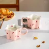 Mugs Hand Painted Cherry Mug Creative Irregular Water Cup Girl Lovely Pink Handmade Ceramic Milk Cups Porcelain Coffee 2024 Gift