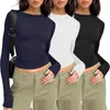 Женские футболки, модные однотонные повседневные пуловеры с длинными рукавами, нижняя рубашка, футболка, топы, комплект из трех комплектов женской одежды, футболки Fashionab