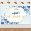 Party Decoration Kreatwow-Mi Bautizo Bakgrund Blue Baptism Decor God Bless First Holy Communion Born Baby Shower