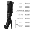 Boots Onlymaker Thin High Heel Over the Knee Boots Lady Black Pu Crocodile Print Metal Chain Decoration Zipper Winter Women Boots