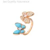 Designer Vanclef Clover Ring Fanjia V Gold High Ding Butterfly Ring White Fritillaria Double anneau de diamant complet Blue Turquoise Fashion Precision Edition