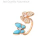 Designer VanClef Clover Ring Fanjia V Gold High Ding Butterfly Ring White Fritillaria Double Full Diamond Ring Blue Turquoise Fashion Precision Edition