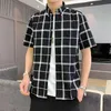 Nova camisa xadrez de manga curta masculina na moda e bonito casaco fino respirável verão casual topo