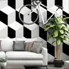 Tapety Wellyu 3D stereo tła tapeta czarno -biała kratek kwadrat nowoczesny minimalistyczny skandynistyczny styl geometryczny szary ins