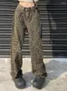 Jeans da donna modello leopardato retrò americano modello classico allentato da donna dritto a vita alta slim fit moda casual Y2K