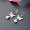 Dangle Oorbellen Lefei Mode Trendy Klassieke Luxe Zirkoon Witte Schelp Parel Vlinder Voor Vrouwen Zilver S925 Party Sieraden Geschenken