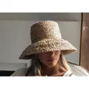 Mode femmes large bord raphia chapeau vacances plage chapeaux plat haut paille été soleil dames UV seau en gros y240318