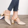 Boots Party Women Mules Slipper Pointed Toe Block Strap Closed Shallow High Heels Shoes Sandals Black Beige Square Heel Pumps