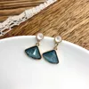 Dangle Earrings Elegant Blue Clear Bling Crystal Circle Triangle Golden Edge Alloy Drop For Women