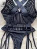 Soutien-gorge Ensembles Singreiny Transparent Mesh Sensuel Érotique Combishorts Sheer Ouvert Entrejambe Gaine Barboteuses Creux Out Cosplay Stripe Sexy Bodys