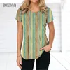 القمصان النسائية tie-dye مخططة تشييرت تي شيرت قصيرة الأكمام o قميص أزياء الشارع الشارع 6xl بالإضافة إلى الحجم من الملابس الأنثى قمم TEE