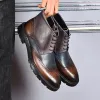 Chaussures phénkang bottes d'hiver masculines en cuir authentique en cuir noir imperméable de travail décontracté chaussures pour hommes habiller le printemps