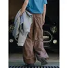 Damenhose Damen Cargohose mit weitem Bein, lässig, Armeegrün, Frühling, Straße, Tasche, lockere, dünne, dünne Hose, Kaffee, Streetwear, Kordelzug, Baggy