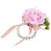 Flores decorativas pulso flor decoração noivo corsage nupcial artificial falso pulseira de pano de casamento pulseira mão da dama de honra