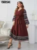 Robes sexy urbaines GIBSIE grande taille surplis cou lumière esclave robe à imprimé ethnique femmes printemps et automne ceinture taille haute décontractée robe longue Y240402