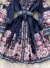2023 lässige Kleider Mode Paisley Blumenkleid Frauen gegen Nacken Langlierte Laternenhülle Blumendruckknöpfe Down Schärpe Short Mini Vestidos Estidos